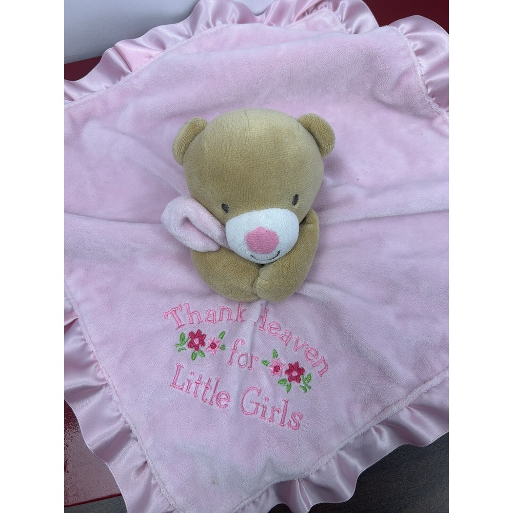 Okie Dokie Pink Bear Lovey Rattle Security Blanket Thank Heaven for‎ Little Girl